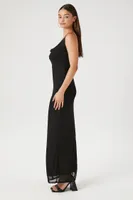 Women's Mesh Cowl Neck Maxi Dress in Black Large