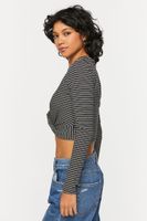 Women's Striped Twist-Hem Crop Top in Black/White Small