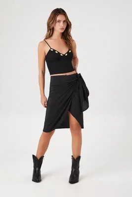 Women's Wrap Tulip-Hem Tie Skirt in Black Large