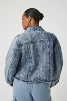 Women's Studded Denim Trucker Jacket , 1X