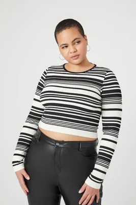 Women's Seamless Striped Sweater in Black/Vanilla, 1X