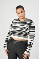 Women's Seamless Striped Sweater in Black/Vanilla, 2X