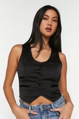Women's Satin Cropped Vest in Black Medium