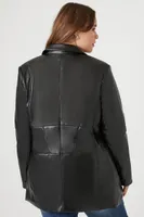 Women's Faux Leather Blazer in Black, 3X