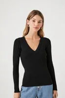 Women's Ribbed Knit V-Neck Sweater