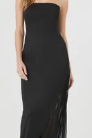 Women's Strapless Sheer Maxi Dress in Black Small