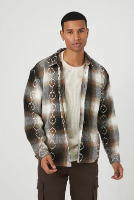 Men Embroidered Plaid Long-Sleeve Shirt in Cocoa Medium