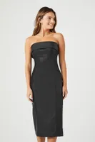 Women's Faux Leather Midi Strapless Dress in Black, XS