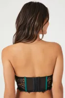 Women's Colorblock Strapless Eyelash Lace Corset Bra in Emerald/Black, XL