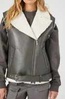 Women's Faux Shearling-Trim Vest in Dark Grey/Tan, XS