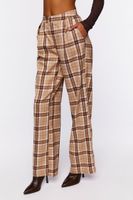 Women's Plaid Straight-Leg Pants in Brown Large