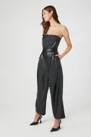 Women's Faux Leather Strapless Jumpsuit in Black Small