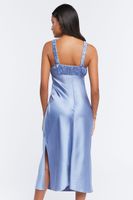 Women's Satin Sweetheart Midi Dress in Light Blue Small