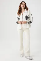 Women's Geo Print Faux Shearling Jacket in Ivory Large