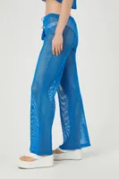 Women's Sheer Mesh Flare Pants in Ibiza Blue Small