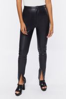 Women's Faux Leather Split-Hem Pants in Black Large