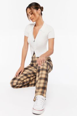 Women's Plaid High-Rise Flare Pants in Taupe Medium