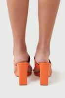 Women's Faux Leather Open-Toe Block Heels in Orange, 5.5