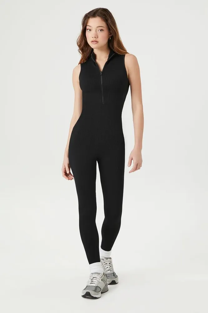 Forever 21 Women's Seamless Zip-Up Jumpsuit in Black Medium
