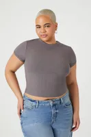 Women's Ribbed Crew T-Shirt in Charcoal, 3X