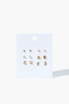 Women's Assorted Stud Earring Set in Clear/Gold