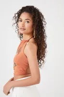 Women's Def Leppard Halter Crop Top in Rust Small