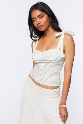 Women's Perforated Tie-Strap Cami Cream