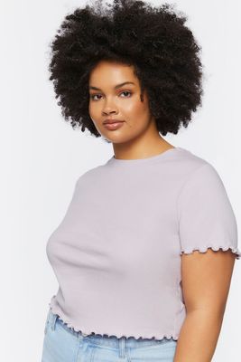 Women's Lettuce-Edge Cropped T-Shirt in Lilac Sheen, 0X