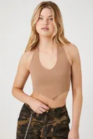 Women's Seamless Ribbed Knit Halter Top in Mocha, M/L