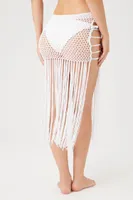 Women's Crochet Fringe Swim Cover-Up Skirt in White Small