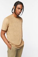 Men Faux Suede Curved T-Shirt in Brown, XXL
