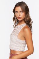 Women's Open-Front Lace Crop Top in Blush Small