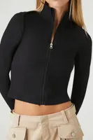 Women's Ribbed Zip-Up Top in Black, XS