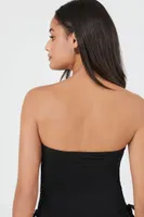 Women's Ruched Drawstring Tube Top in Black Large