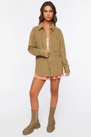 Women's Corduroy Dolphin-Hem Shacket in Olive Small