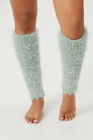 Fuzzy Knit Leg Warmers in Green Haze