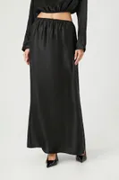 Women's Satin Crop Top & Maxi Skirt Set in Black Medium