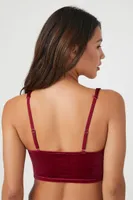 Women's Hook-and-Eye Velour Bra Corset in Burgundy Small