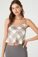 Women's Satin Plaid Cropped Cami in Vanilla Medium