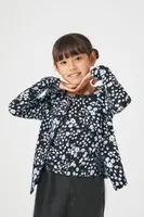 Girls Floral Print Cami & Cardigan Sweater Set (Kids) in Black/Blue, 13/14