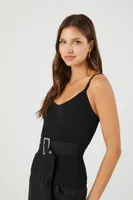 Women's Compact Ribbed Sweater-Knit Cami in Black Medium