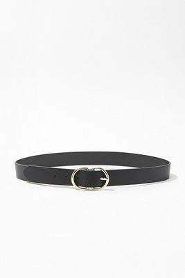 Faux Leather D-Ring Belt in Black/Gold, S/M