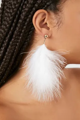 Women's Feather Drop Earrings in White