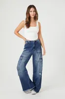 Women's Distressed Wide-Leg Cargo Jeans in Indigo, 27