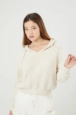 Women's Cropped Hooded Sweater in Cream Small