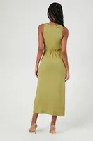 Women's Tie-Waist Sweater Midi Dress in Light Olive, XS