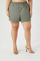Women's Mid-Rise Pull-On Shorts in Dark Olive, 2X