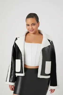 Women's Faux Shearling-Trim Jacket Black/White,