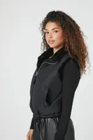 Women's Zip-Up Toggle Drawstring Vest Black