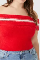 Women's Sweater-Knit Off-the-Shoulder Top in Red/Vanilla, 3X